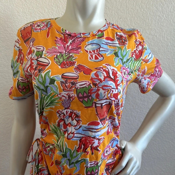ZARA Orange Tropical Print Side Cutout Mini Dress - Picture 8 of 9